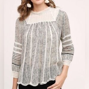 Anthropologie Floreat Reina Striped Blouse Elegant‎ Women's Top Size Medium